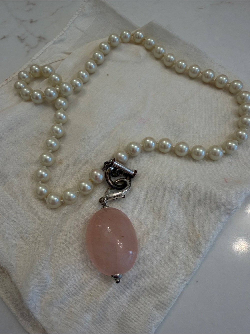 Freshwater Pearl Necklace with Rose Quartz Pendant